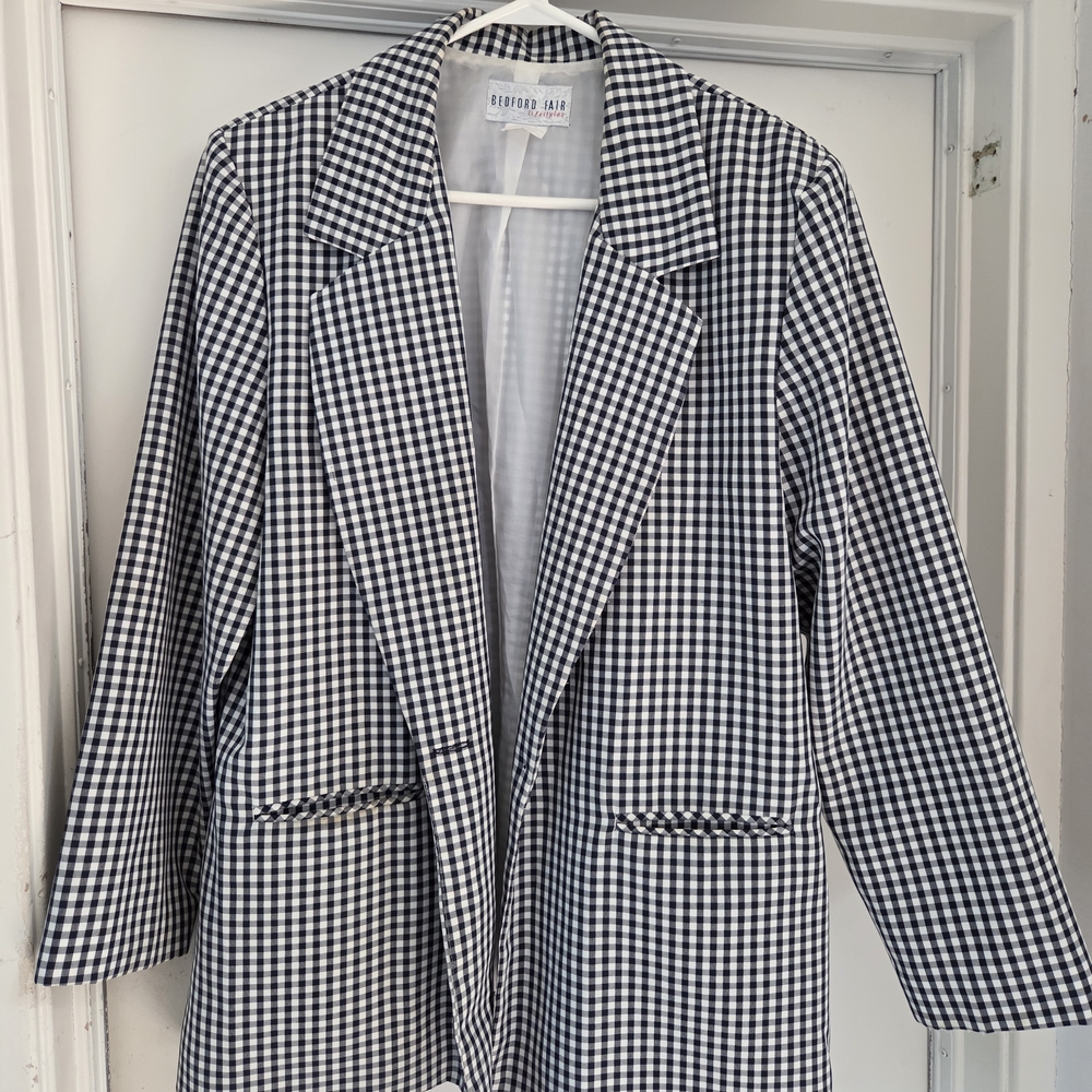 Blue and White Blazer with Notched Lapels